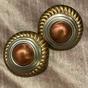 Vintage 70’s Copper & Brass & Silver Lightweight Clipon Earrings